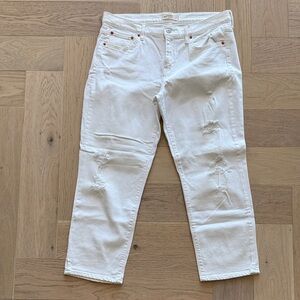 GAP Women's Cropped Distressed White Jeans